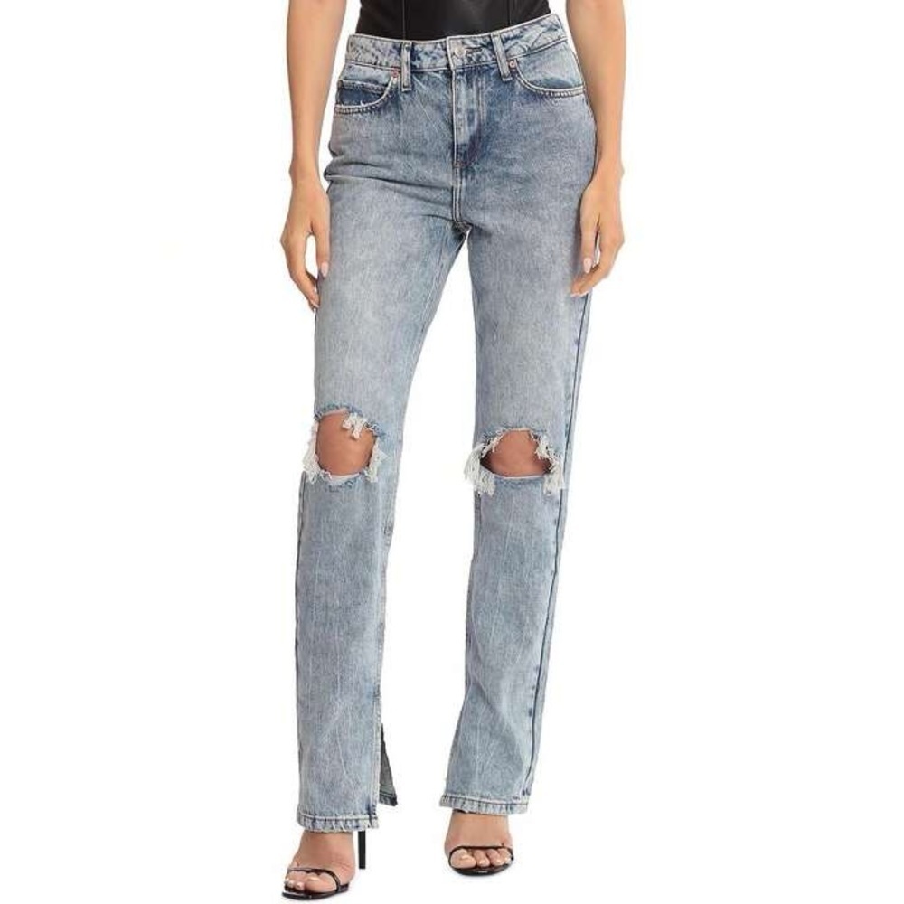 NWOT Avec Les Filles Cool‎ Girl Straight Ripped Knee Jeans  Light Blue 27